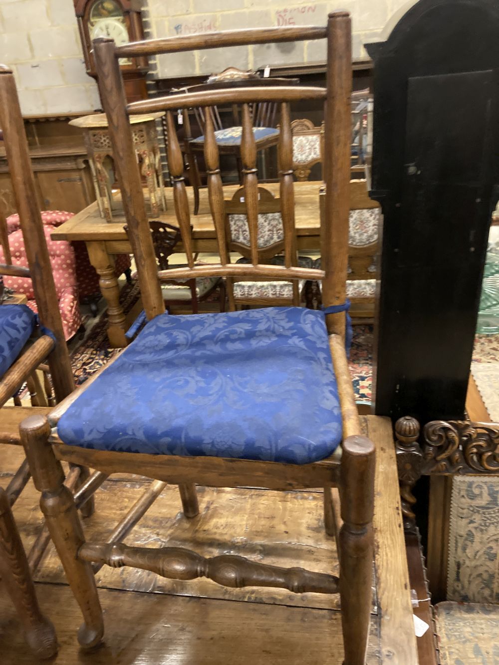 A set of six 19th century ash spindleback chairs and two other chairs